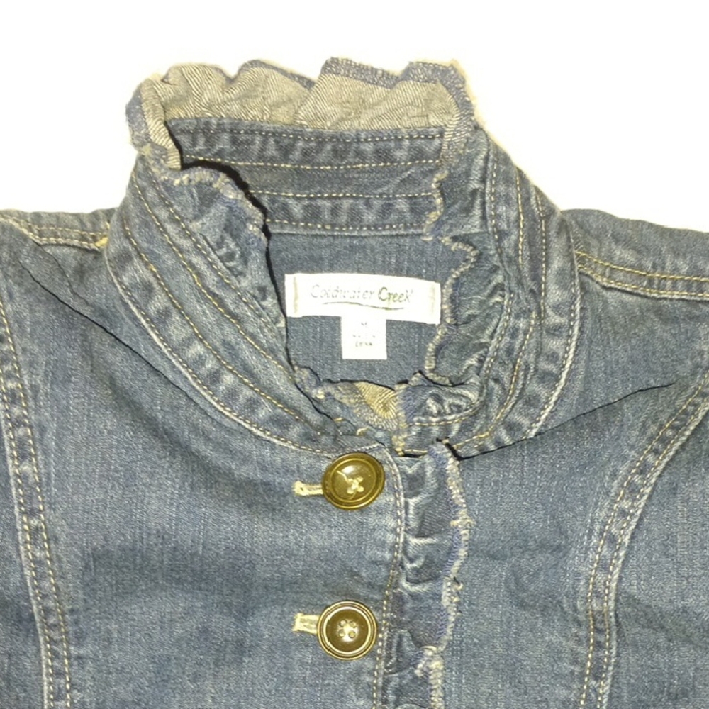 Coldwater Creek Blue Denim Jacket with Ruffle Detail